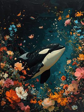 Orca im Unterwasserblumengarten von Eva Lee