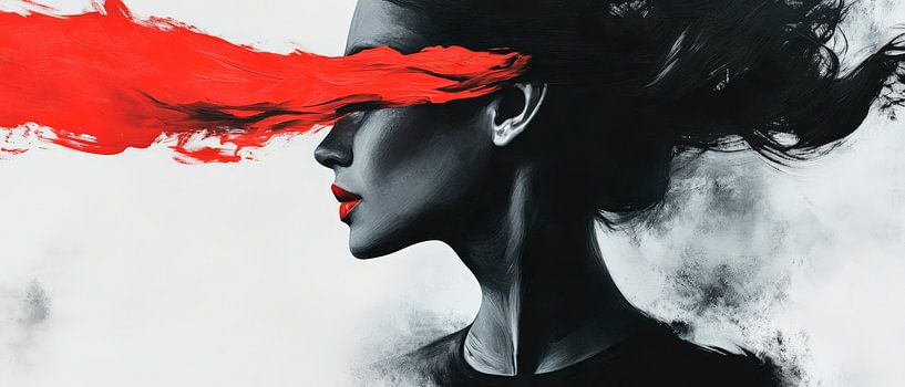 Kreatives Porträt mit rotem Pinselstrich von Poster Art Shop