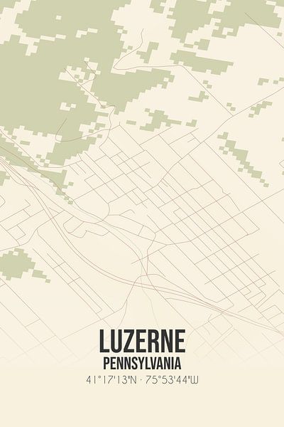 Carte ancienne de Luzerne (Pennsylvanie), USA. par Affiches de lieux