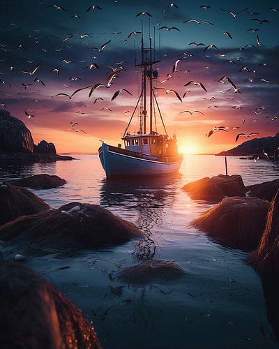 Seagulls and fishing boats