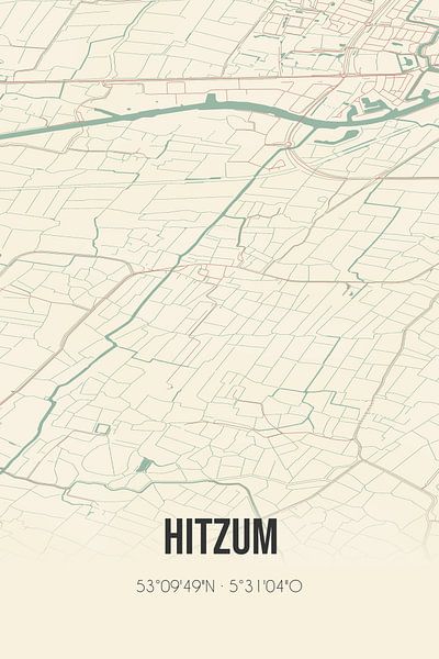 Carte ancienne de Hitzum (Fryslan) par Affiches de lieux
