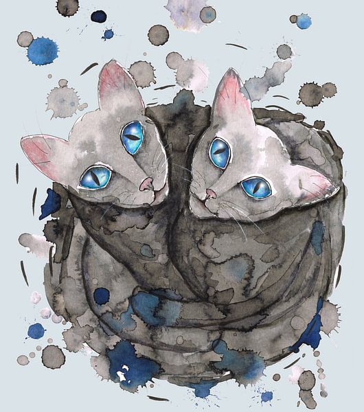 Deux soeurs chat gris par Bianca Wisseloo