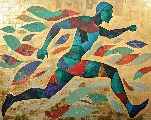 Sports painting with leaves