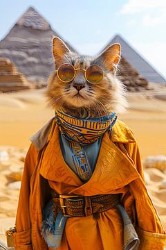 Un chat stylé devant les pyramides de Gizeh sur Felix Brönnimann