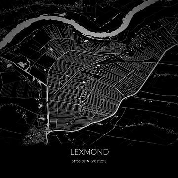 Schwarz-Weiß-Karte von Lexmond, Utrecht. von Rezona