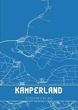 Blauwdruk | Landkaart | Kamperland (Zeeland) van Rezona