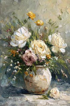 Fleurs silencieuses | Nature morte florale classique | Blanc cassé beige