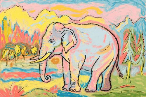 Pastel olifant in bergen