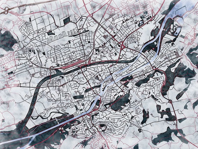 Map of Landshut with the style 'White Winter' by Maporia