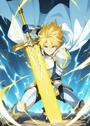 Witte ridder Anime jongen met zwaard