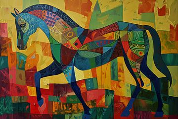 Kleurrijk abstract schilderij van een paard van Art & Soul Creations