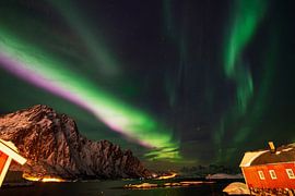 Aurora at Svolvaer above the bay. by Abe Maaijen