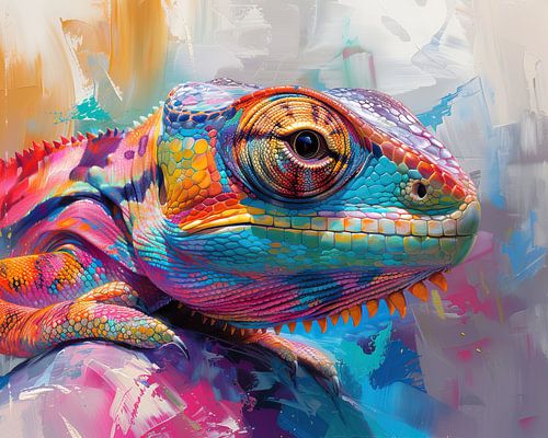 Peinture du caméléon coloré