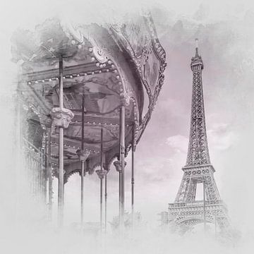 Typisch Paris | Aquarell Stil grau/pink von Melanie Viola