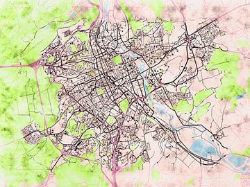 Map of Nancy with the style 'Soothing Spring' by Maporia
