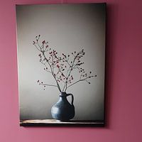 Kundenfoto: Blaue Vase mit Beeren von Karin Bazuin, auf leinwand