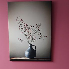 Customer photo: Blue vase with berries by Karin Bazuin, on canvas