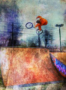 Skater macht einen Stunt in einem Skatepark
