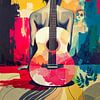 Summer Strings - Colourful Pop Art Portrait of Woman with Guitar by Arjen Roos