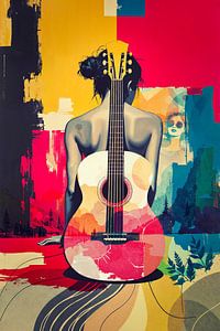 Summer Strings - Buntes Pop-Art-Porträt einer Frau mit Gitarre