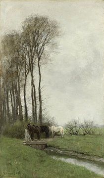 Paarden bij het hek, Anton Mauve