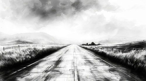 Route sous un ciel nuageux
