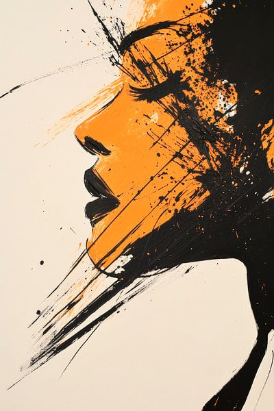 Kunstvolle Portraitsilhouette in Orange und Schwarz von Poster Art Shop