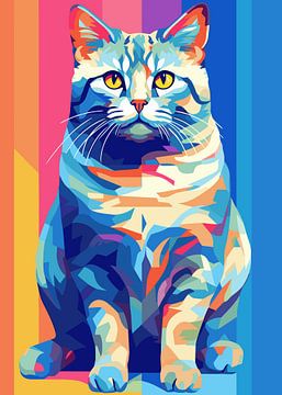 Chat Animal WPAP Pop Art Color Style sur Qreative