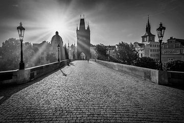 Karlsbrücke bei Sonnenaufgang - Monochrom von Melanie Viola