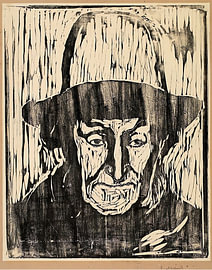 Holzschnitt „Der verwitterte Mann“ von Jose Santana