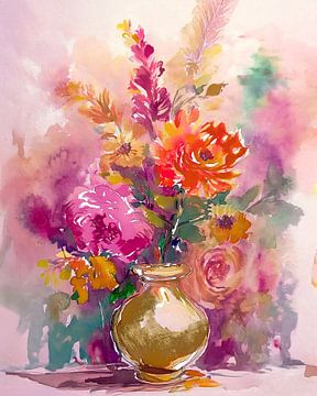 Kleurrijk Stilleven: Impressionistisch bloemen boeket van Studio Pieternel