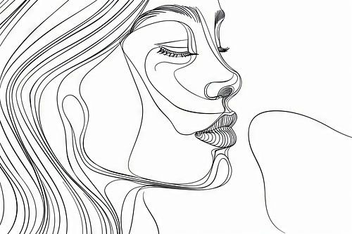 Portret van een vrouw in lijntekeningen