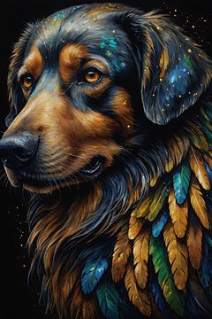 L'élégance canine dans un manteau de plumes sur De Muurdecoratie