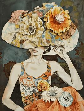 Het meisje met de hoed, modern portret in collage stijl van Carla Van Iersel