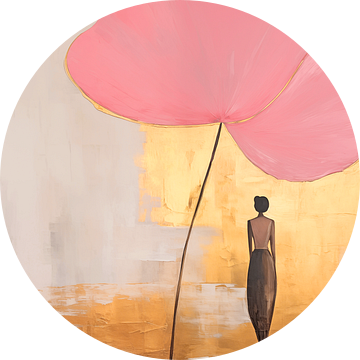 Japandi, Vrouw en Waterlelie in Goud en Roze van Caroline Guerain