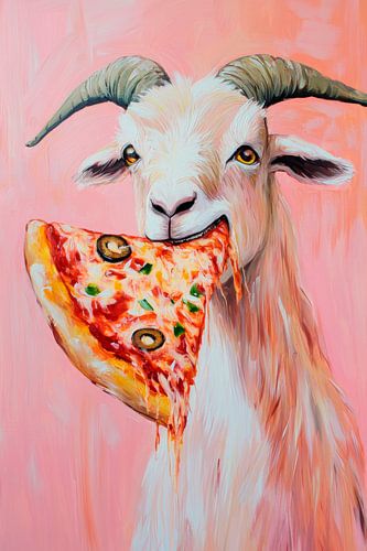 Pizza etende geit kunstwerk