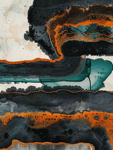 Modern und abstrakt in Orange, Schwarz und Grün