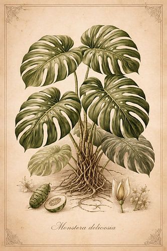 Illustration botanique du Monstera Deliciosa
