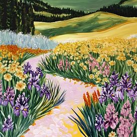 Sentier de montagne à travers une prairie fleurie sur IamHome Studio