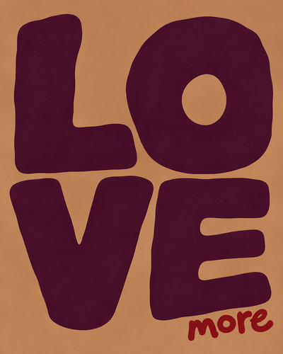 LOVE More | Affiche au style rétro, en rouge bordeaux et pêche