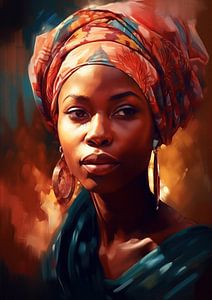 Portrait radieux d'une femme africaine portant un foulard coloré