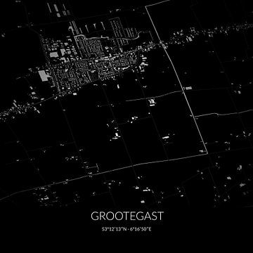 Zwart-witte landkaart van Grootegast, Groningen. van Rezona