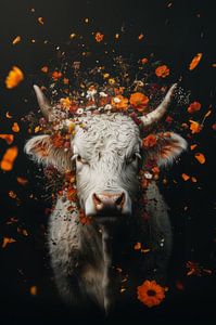 Weiße Majestät - Stier umgeben von Blumenpracht
