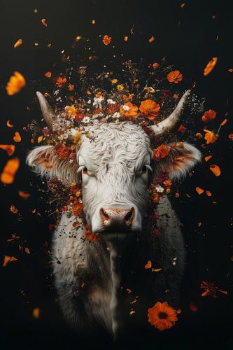 White Majesty - Bull surrounded by floral splendour