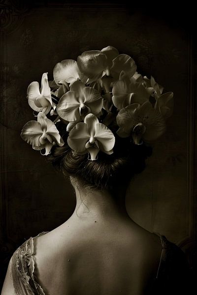 Frau mit Orchidee in ihrem von Egon Zitter