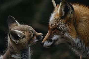 Intiem moment tussen vos en babyvos
