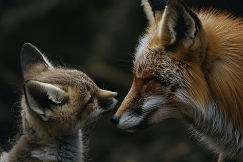 Intiem moment tussen vos en babyvos