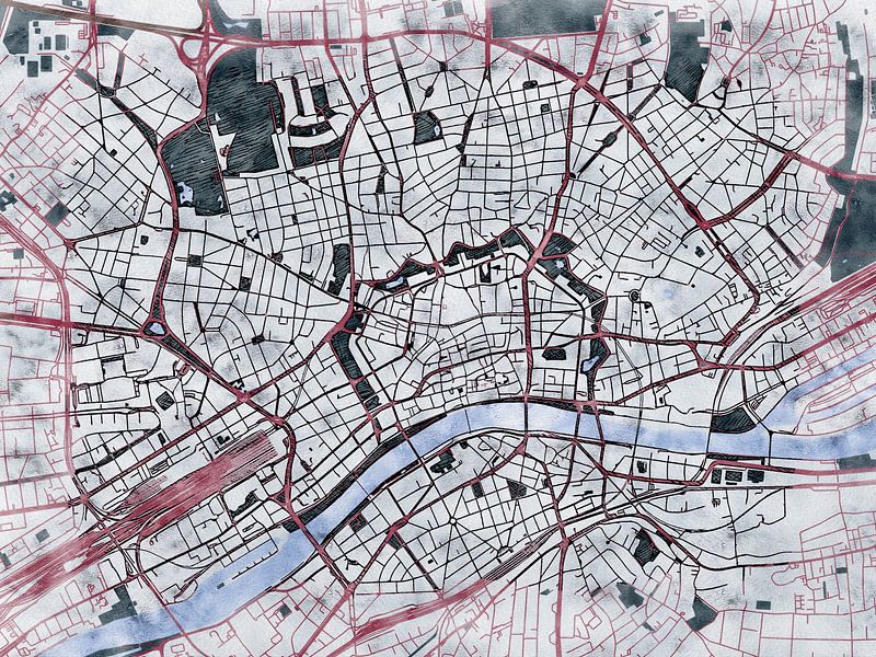 Map of Frankfurt am Main with the style 'White Winter' by Maporia