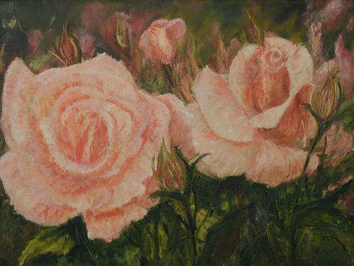 Romantisch rozentuin schilderij vol kleur en zachtheid