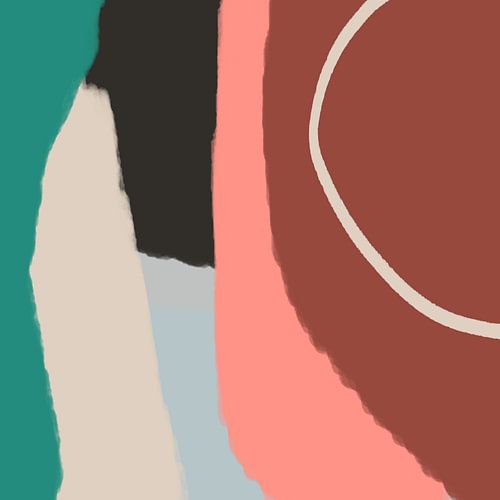 Retro 70s pastel abstracte kunst in bruin, roze, beige, groen
